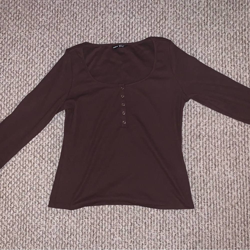 SHEIN Y2k Henley top in brown